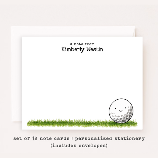 Personalized Happy Golf Ball Stationery • Golf Cart Notecard Set • Custom Name Note Cards • Golfer Thank You Cards • Golf Gift Set of 12