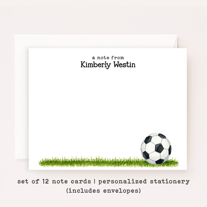 Personalized Soccer Stationery • Soccer Notecard Set • Custom Name Note Cards • Soccer Thank You Cards • Set of 12