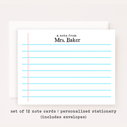 Personalized Teacher Stationery • Loose Leaf Notecard Set • Custom Name Note Cards • Teacher Thank You Cards • Classroom Gift • Set of 12