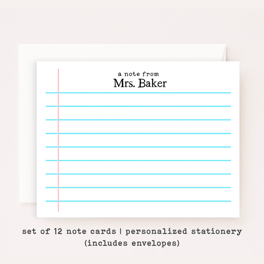 Personalized Teacher Stationery • Loose Leaf Notecard Set • Custom Name Note Cards • Teacher Thank You Cards • Classroom Gift • Set of 12