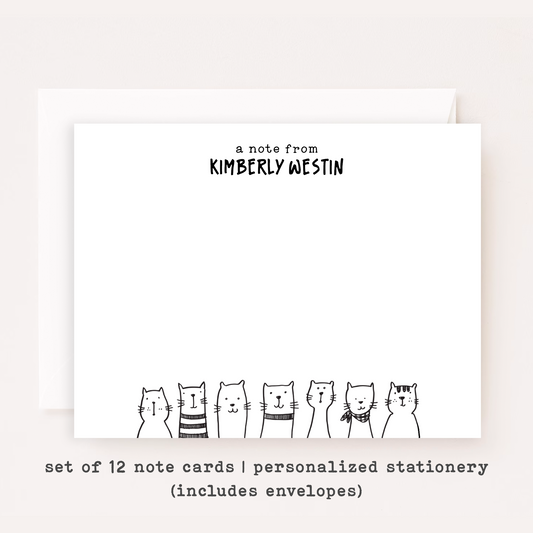 Personalized Cat Stationery Set • Custom Name Flat Notecards • Minimalist Cat Thank You Cards • Cat Lover Gift • Set of 12
