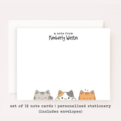 Personalized Cat Stationery Set • Custom Name Flat Notecards • Cute Cat Thank You Cards • Cat Lover Gift • Set of 12