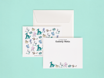 Personalized Dog Stationery Set • Custom Name Flat Notecards • Cute Cartoon Dog Thank You Cards • Dog Lover Gift • Set of 12