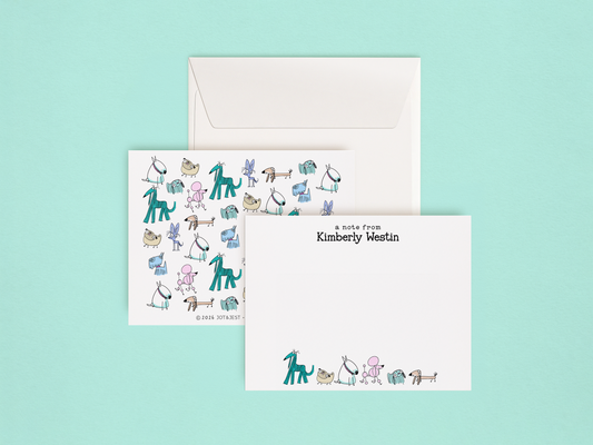 Personalized Dog Stationery Set • Custom Name Flat Notecards • Cute Cartoon Dog Thank You Cards • Dog Lover Gift • Set of 12