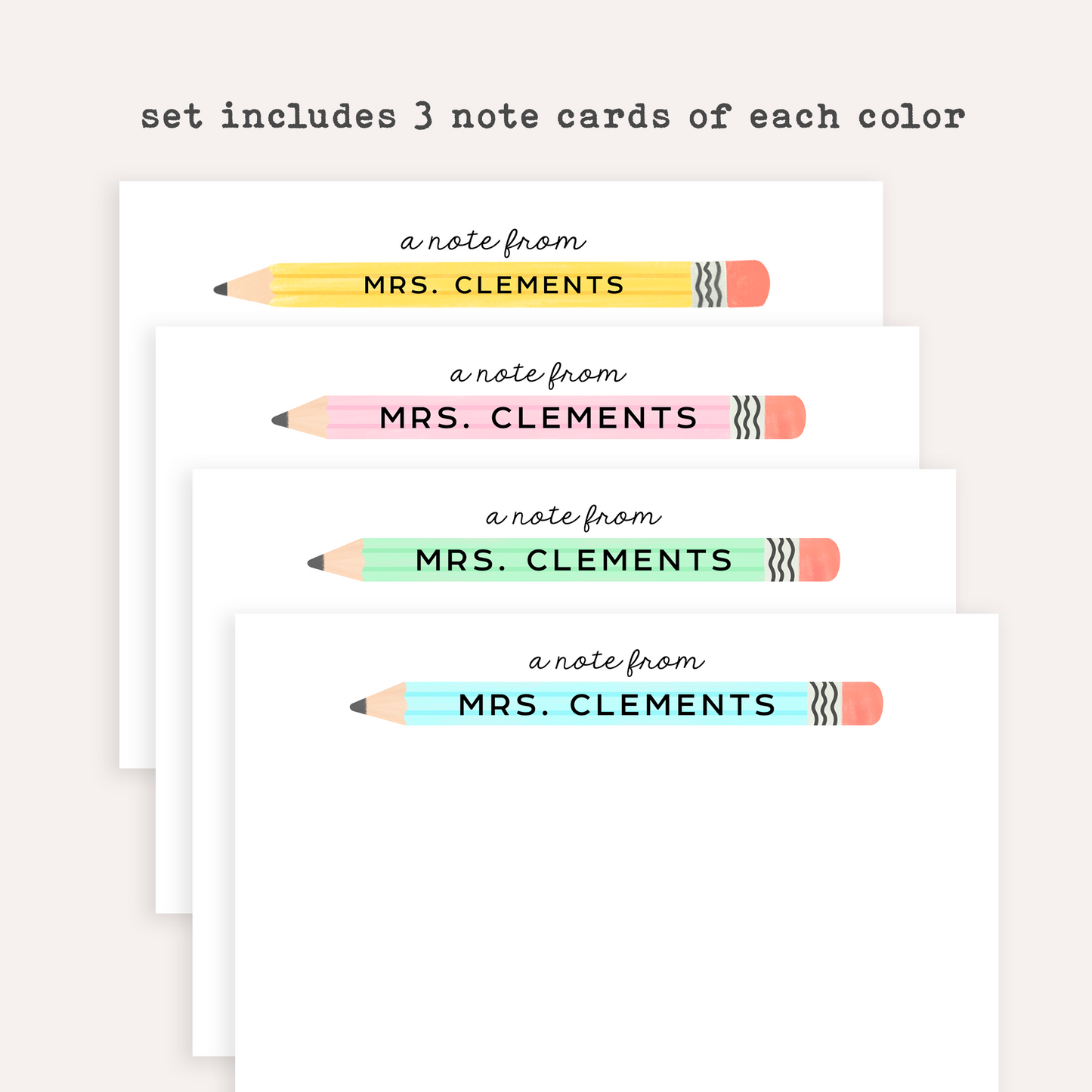 Personalized Teacher Stationery Set • Custom Name Flat Note Cards • Teacher Gift • Customized Notecards • Set of 12