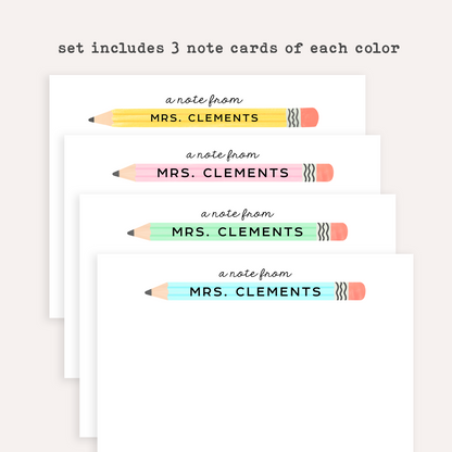 Personalized Teacher Stationery Set • Custom Name Flat Note Cards • Teacher Gift • Customized Notecards • Set of 12