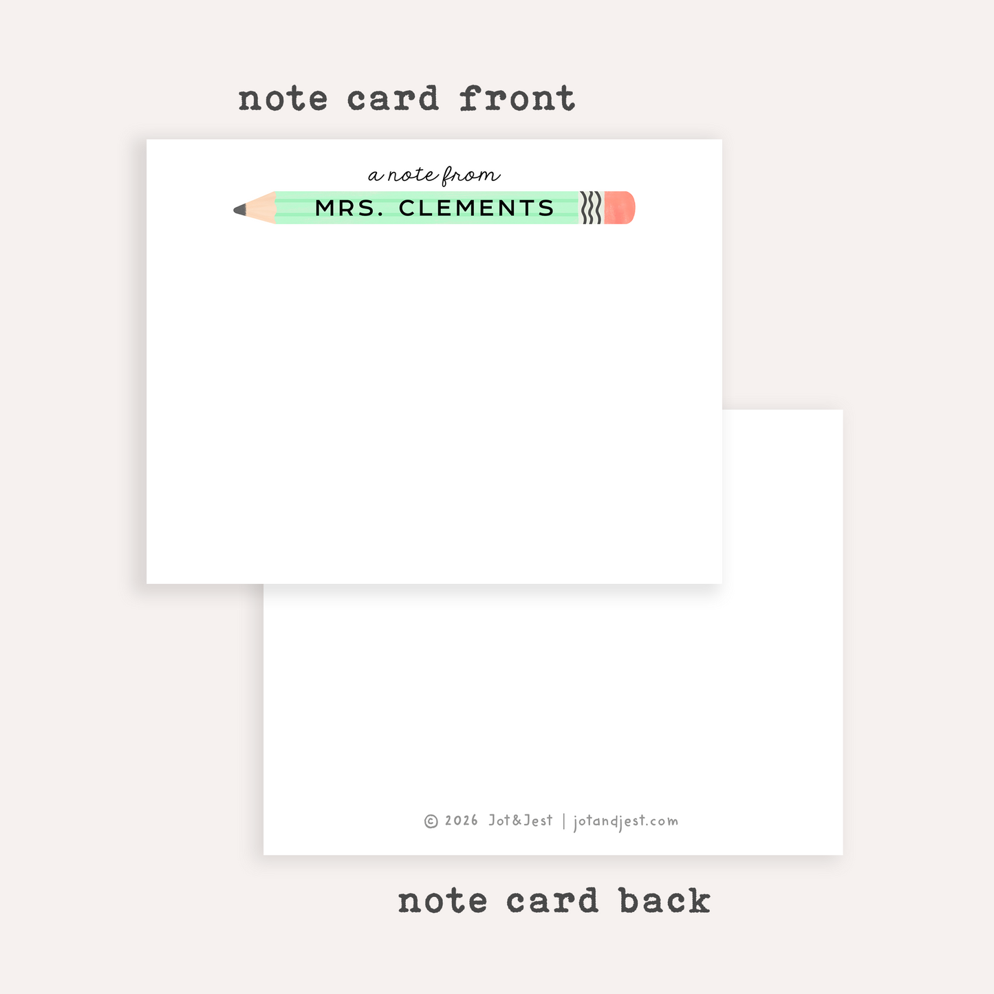 Personalized Teacher Stationery Set • Custom Name Flat Note Cards • Teacher Gift • Customized Notecards • Set of 12