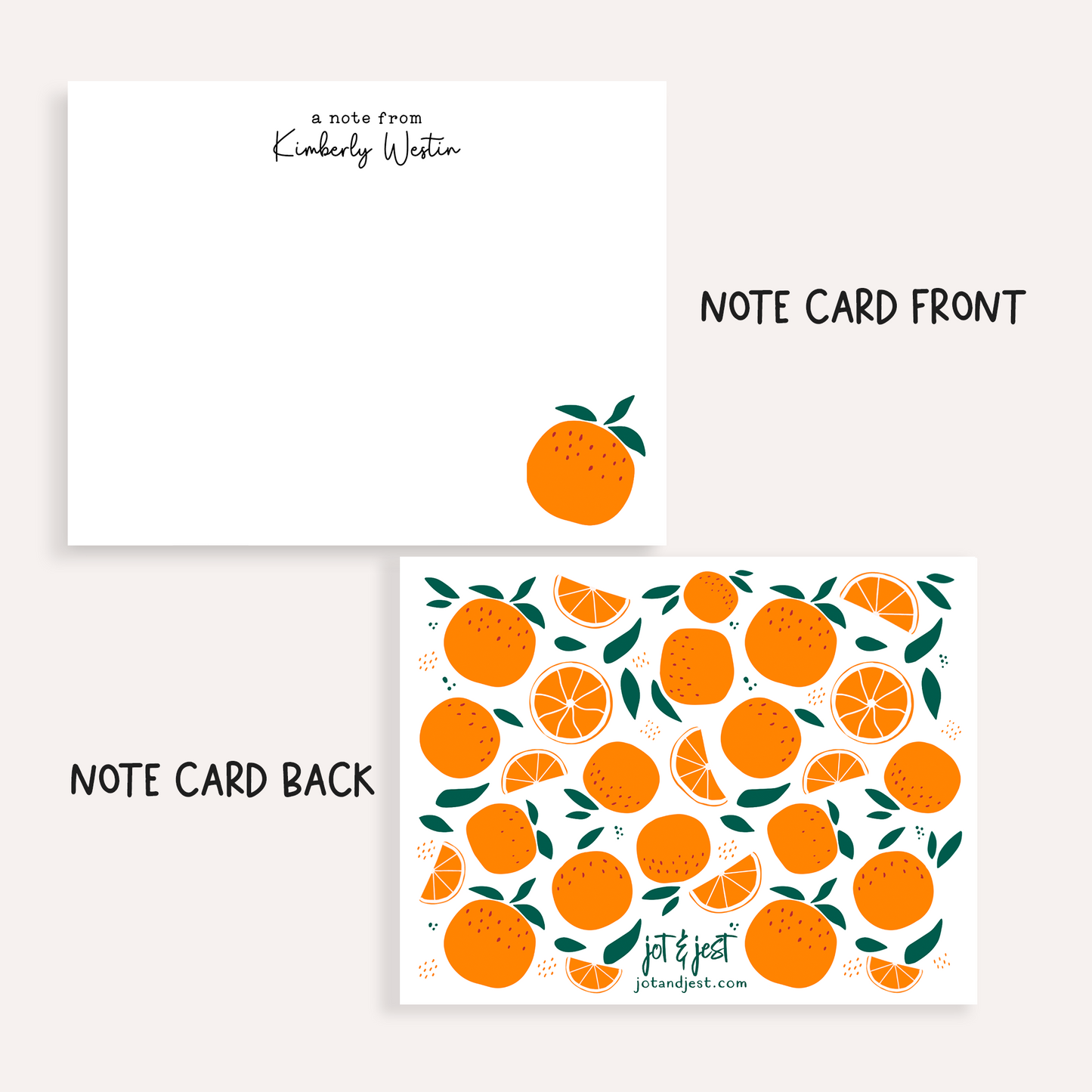 Personalized Tangerine Stationery • Orange Notecard Set • Custom Name Note Cards • Thank You Cards • Citrus Stationery Gift • Set of 12