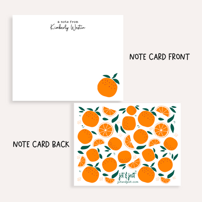 Personalized Tangerine Stationery • Orange Notecard Set • Custom Name Note Cards • Thank You Cards • Citrus Stationery Gift • Set of 12