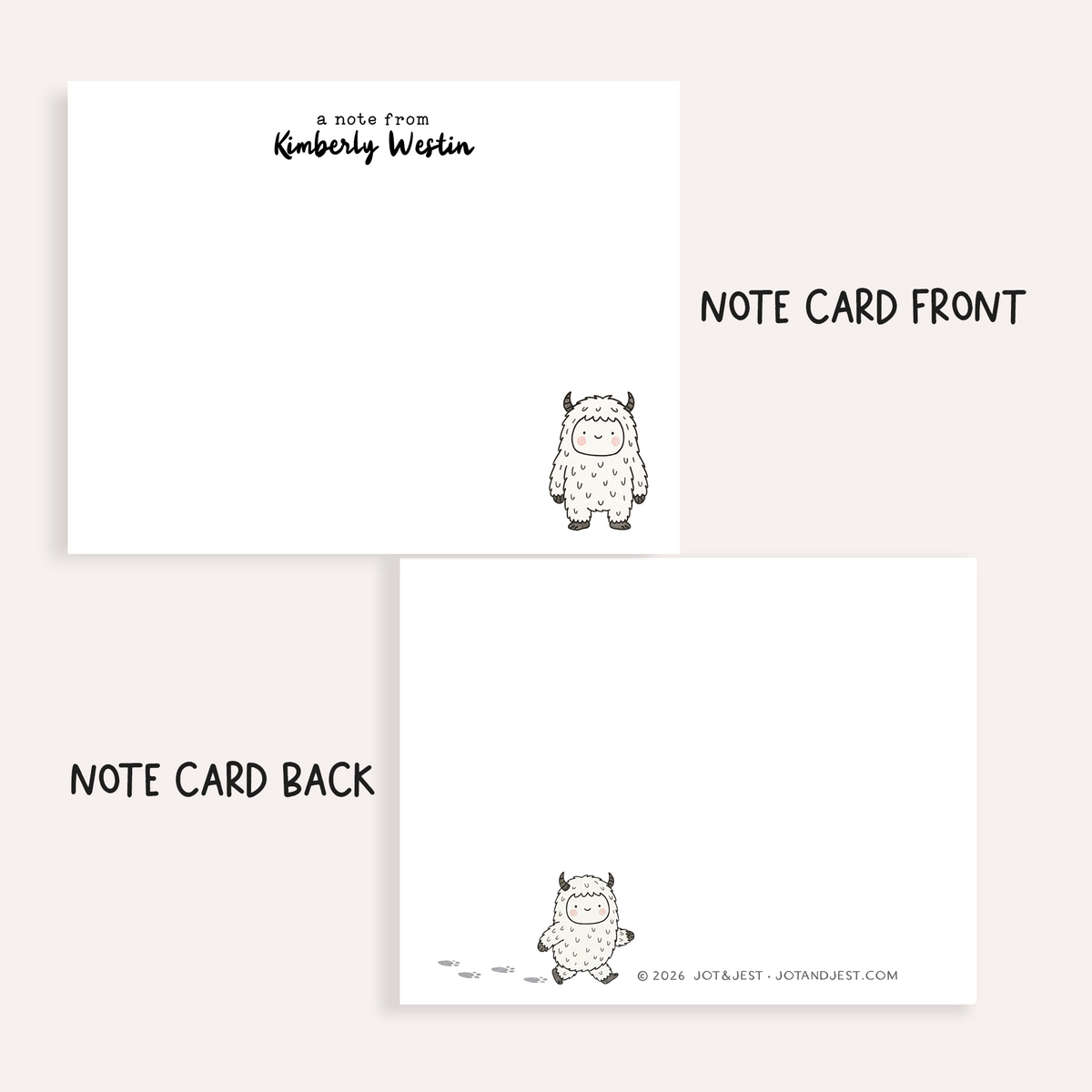 Personalized Yeti Stationery • Cute Cartoon Yeti Notecard Set • Custom Name Note Cards • Funny Winter Thank You Cards • Set of 12