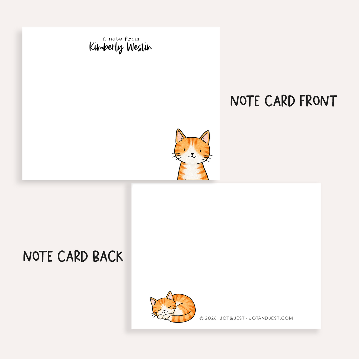 Personalized Orange White Tabby Cat Stationery • Custom Notecard Set of 12 • Flat Thank You Card • Custom Name Note Cards • Ginger Cat Lover