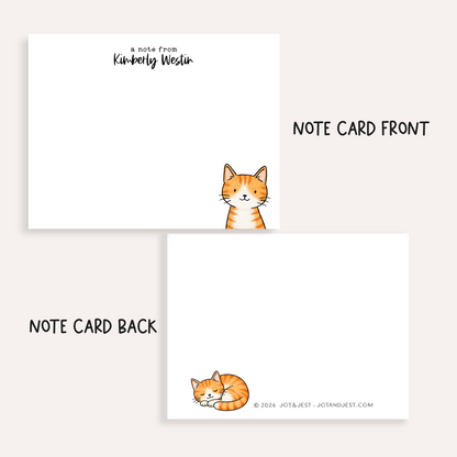 Personalized Orange White Tabby Cat Stationery • Custom Notecard Set of 12 • Flat Thank You Card • Custom Name Note Cards • Ginger Cat Lover