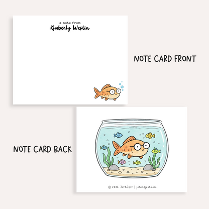 Personalized Fish Bowl Stationery Set • Custom Name Flat Notecards • Cute Goldfish Thank You Cards • Fish Lover Gift • Set of 12