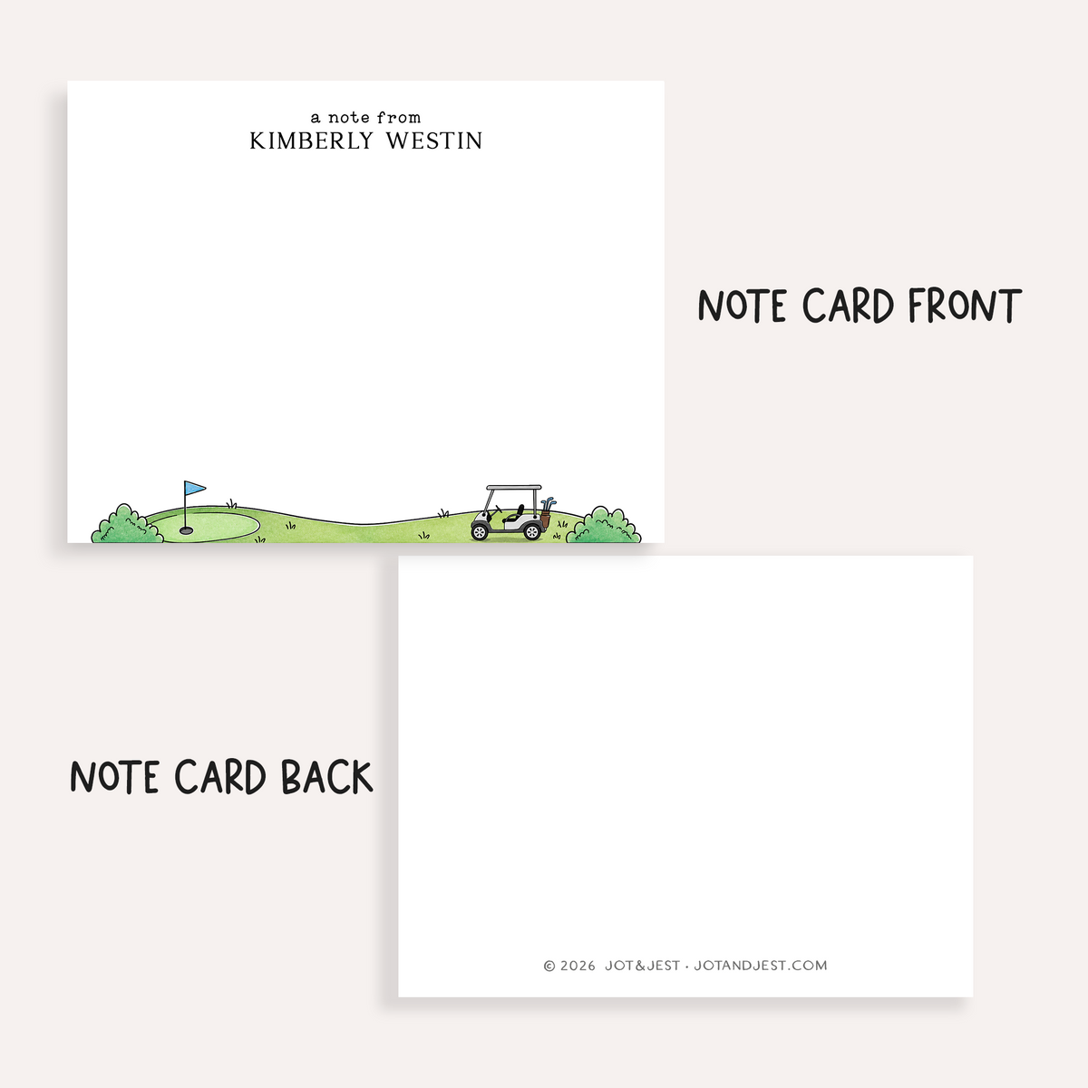 Personalized Golf Stationery • Golf Cart Notecard Set • Custom Name Note Cards • Golfer Thank You Cards • Golf Gift Set of 12