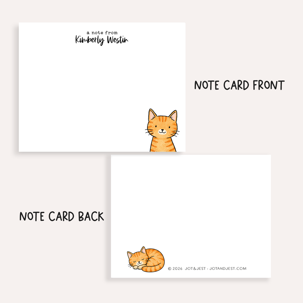 Personalized Orange Tabby Cat Stationery • Custom Notecard Set of 12 • Flat Thank You Cards • Custom Name Note Cards • Ginger Cat Lover Gift