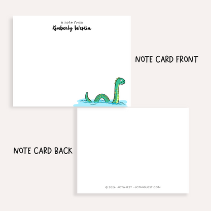 Personalized Loch Ness Notecards • Custom Name Stationery • Cute Nessie Flat Note Cards • Loch Ness Monster Thank You Gift