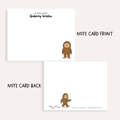 Personalized Bigfoot Notecards • Custom Name Stationery • Cute Sasquatch Flat Note Cards • Bigfoot Thank You Gift • Set of 12