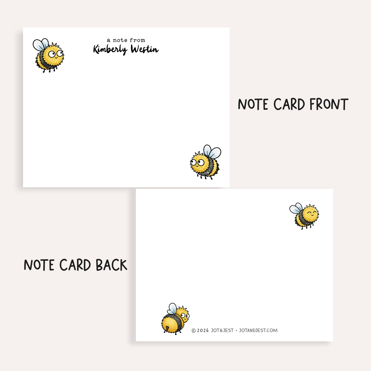 Personalized Bee Stationery Set • Custom Name Flat Notecards • Cute Bee Thank You Cards • Monogram Stationery • Set of 12