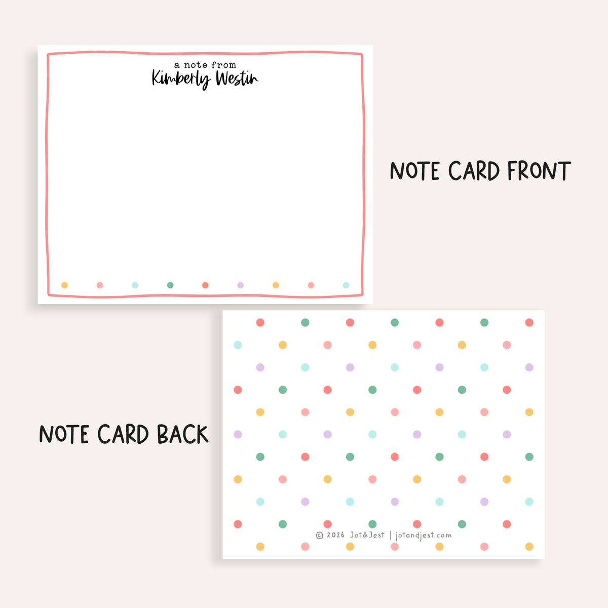 Personalized Polka Dot Stationery • Custom Flat Notecards Set of 12 • Name Stationery Gift • Thank You Notes • Rainbow Dots