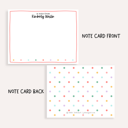 Personalized Polka Dot Stationery • Custom Flat Notecards Set of 12 • Name Stationery Gift • Thank You Notes • Rainbow Dots