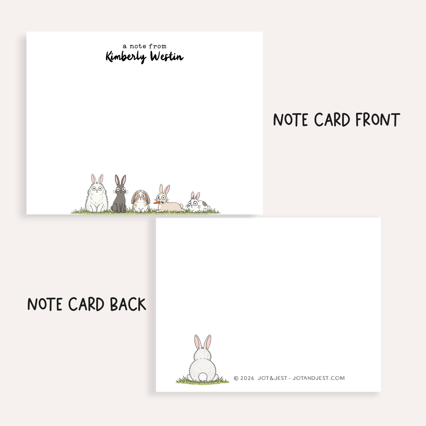 Personalized Easter Bunny Stationery • Bunny Notecard Set • Custom Name Note Cards • Easter Thank You Cards • Spring Stationery Set of 12