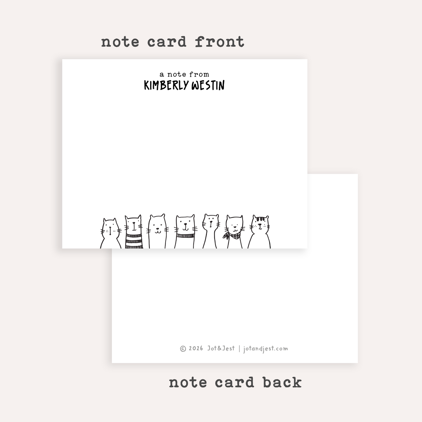 Personalized Cat Stationery Set • Custom Name Flat Notecards • Minimalist Cat Thank You Cards • Cat Lover Gift • Set of 12