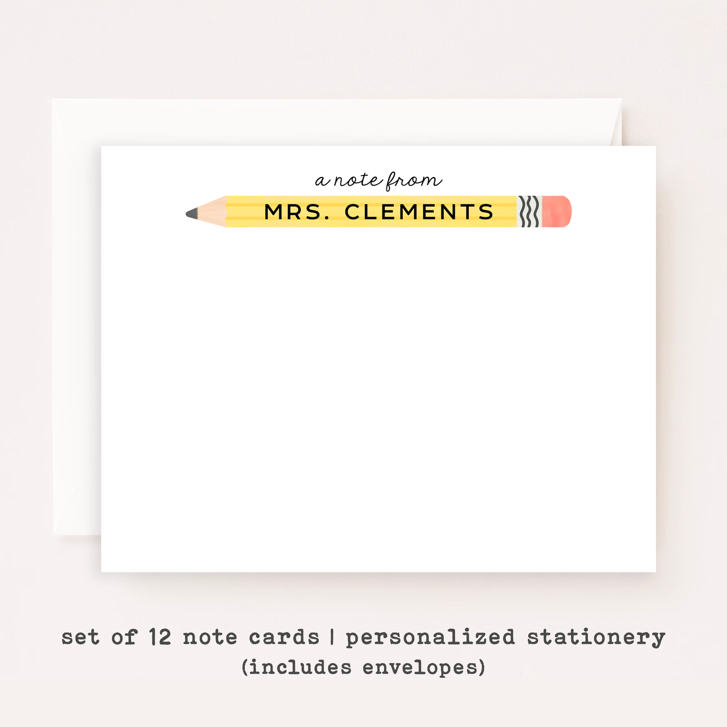 Personalized Teacher Stationery Set • Custom Name Flat Note Cards • Teacher Gift • Customized Notecards • Set of 12