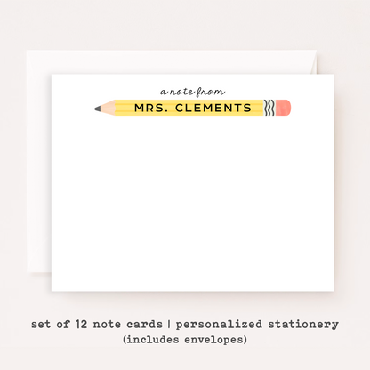 Personalized Teacher Stationery Set • Custom Name Flat Note Cards • Teacher Gift • Customized Notecards • Set of 12