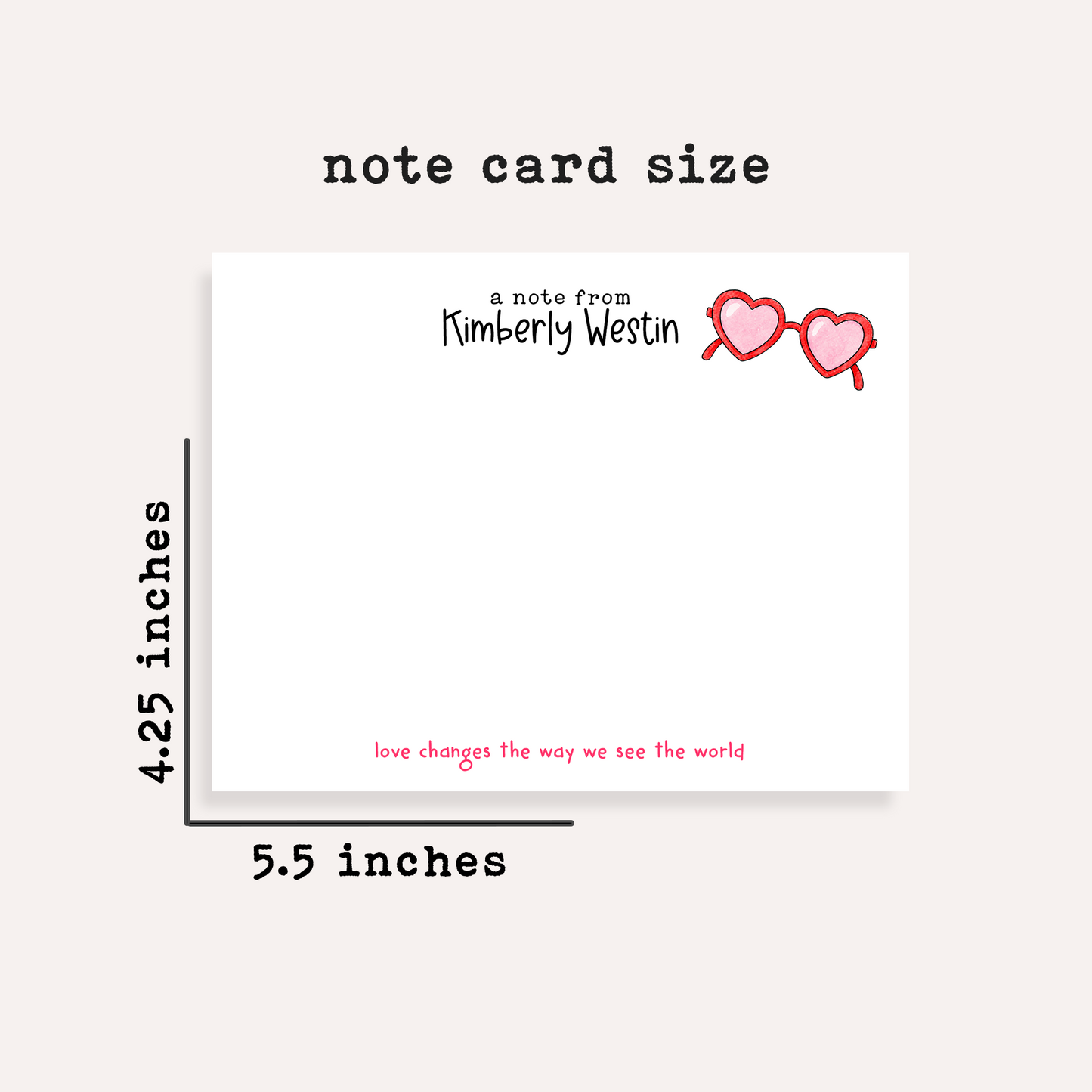 Personalized Heart Glasses Stationery Set • Custom Name Flat Notecards • Cute Thank You Cards • Trendy Stationery Gift • Set of 12