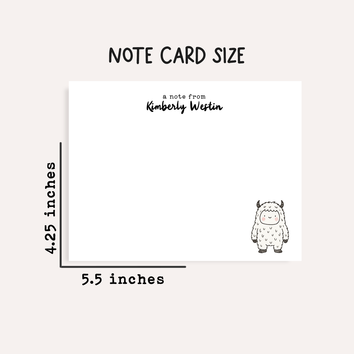 Personalized Yeti Stationery • Cute Cartoon Yeti Notecard Set • Custom Name Note Cards • Funny Winter Thank You Cards • Set of 12