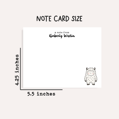 Personalized Yeti Stationery • Cute Cartoon Yeti Notecard Set • Custom Name Note Cards • Funny Winter Thank You Cards • Set of 12