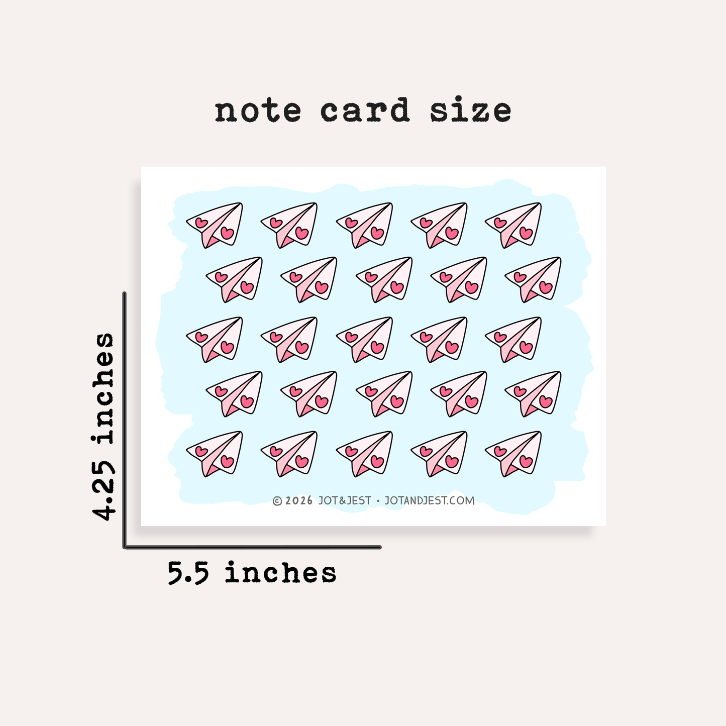 Pink Heart Paper Airplane Stationery Set • Cute Flat Notecards • Pink Thank You Cards • Teacher Gift • Set of 12