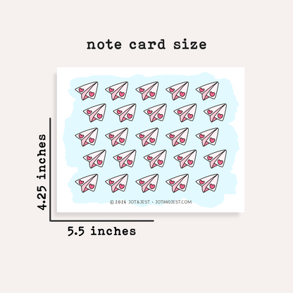 Pink Heart Paper Airplane Stationery Set • Cute Flat Notecards • Pink Thank You Cards • Teacher Gift • Set of 12