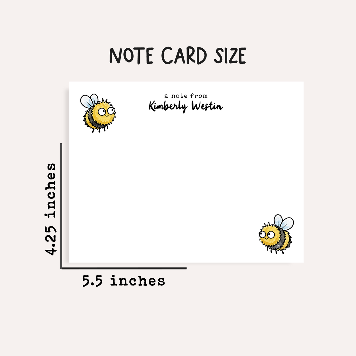 Personalized Bee Stationery Set • Custom Name Flat Notecards • Cute Bee Thank You Cards • Monogram Stationery • Set of 12