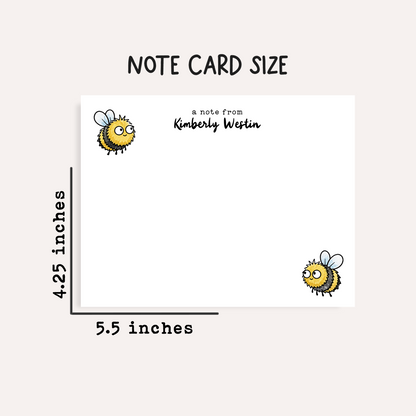 Personalized Bee Stationery Set • Custom Name Flat Notecards • Cute Bee Thank You Cards • Monogram Stationery • Set of 12