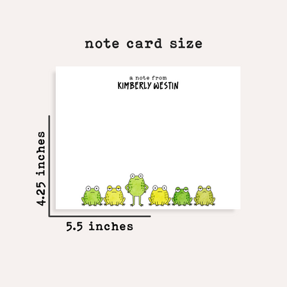 Personalized Frog Stationery • Cute Frog Notecard Set • Custom Name Note Cards • Frog Thank You Cards • Stationery Set of 12