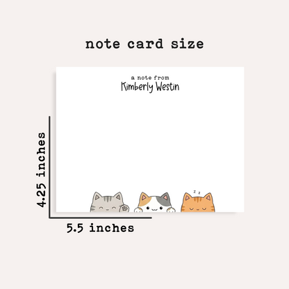 Personalized Cat Stationery Set • Custom Name Flat Notecards • Cute Cat Thank You Cards • Cat Lover Gift • Set of 12