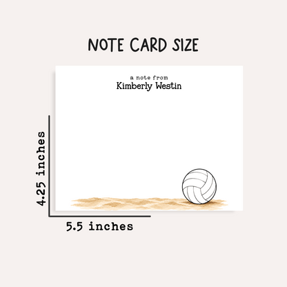 Personalized Volleyball Stationery • Volleyball Notecard Set • Custom Name Note Cards • Volleyball Thank You Cards • Set of 12