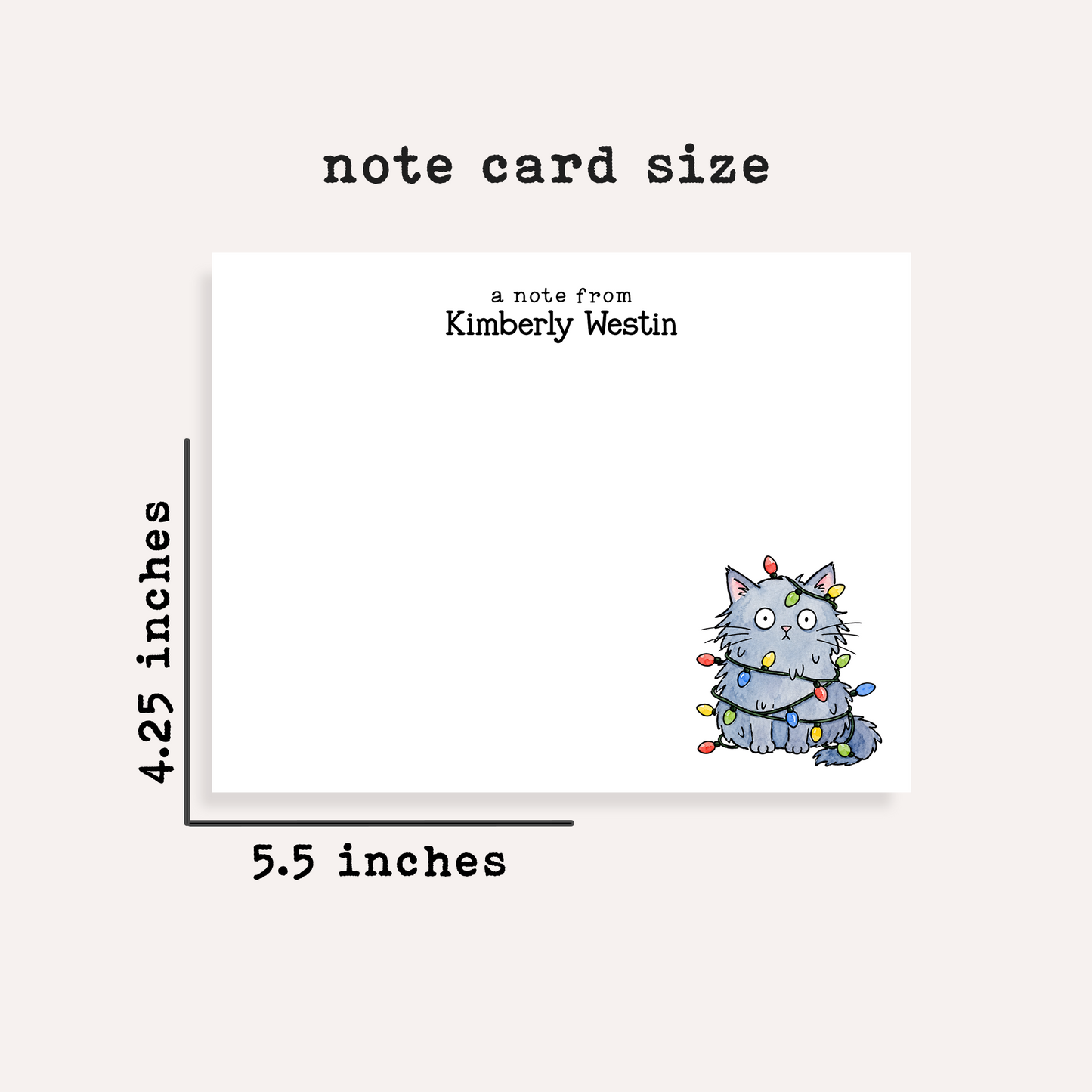 Personalized Christmas Light Cat Stationery Set • Custom Name Flat Notecards • Christmas Cat Thank You Cards • Holiday Cat Gift • Set of 12