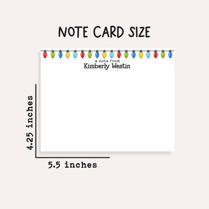 Personalized Christmas Stationery • Christmas Lights Notecard Set • Custom Name Note Cards • Holiday Thank You Cards • Festive Set of 12
