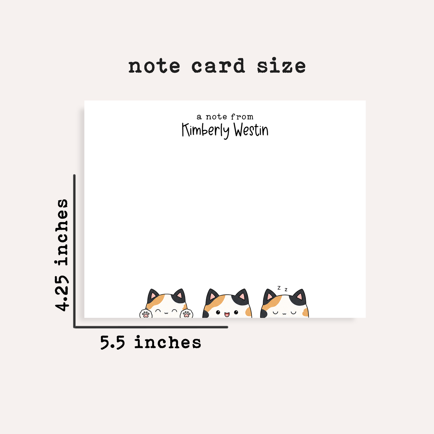 Personalized Calico Cat Stationery • Cute Calico Cat Notecard Set • Custom Name Note Cards • Cat Thank You Cards • Set of 12