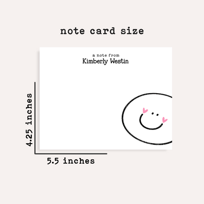 Personalized Smiley Face Stationery • Happy Face Notecard Set • Custom Name Note Cards • Thank You Cards • Cute Minimal Set of 12