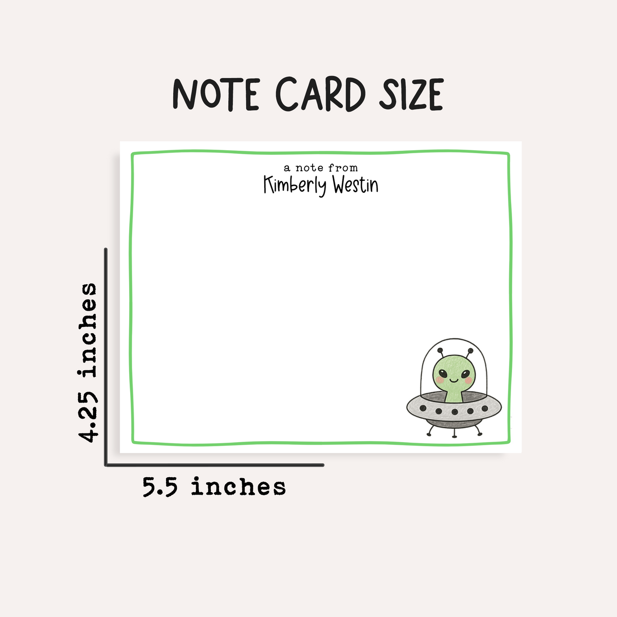 Personalized UFO Notecards • Cute Alien Stationery • Custom Name Space Note Cards • UFO Spaceship Thank You Card Set of 12