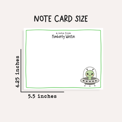 Personalized UFO Notecards • Cute Alien Stationery • Custom Name Space Note Cards • UFO Spaceship Thank You Card Set of 12