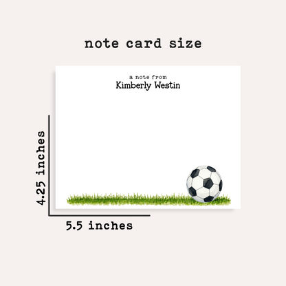Personalized Soccer Stationery • Soccer Notecard Set • Custom Name Note Cards • Soccer Thank You Cards • Set of 12