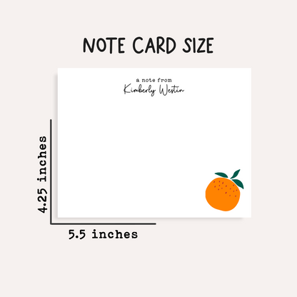 Personalized Tangerine Stationery • Orange Notecard Set • Custom Name Note Cards • Thank You Cards • Citrus Stationery Gift • Set of 12