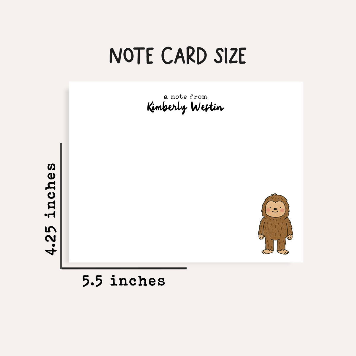 Personalized Bigfoot Notecards • Custom Name Stationery • Cute Sasquatch Flat Note Cards • Bigfoot Thank You Gift • Set of 12