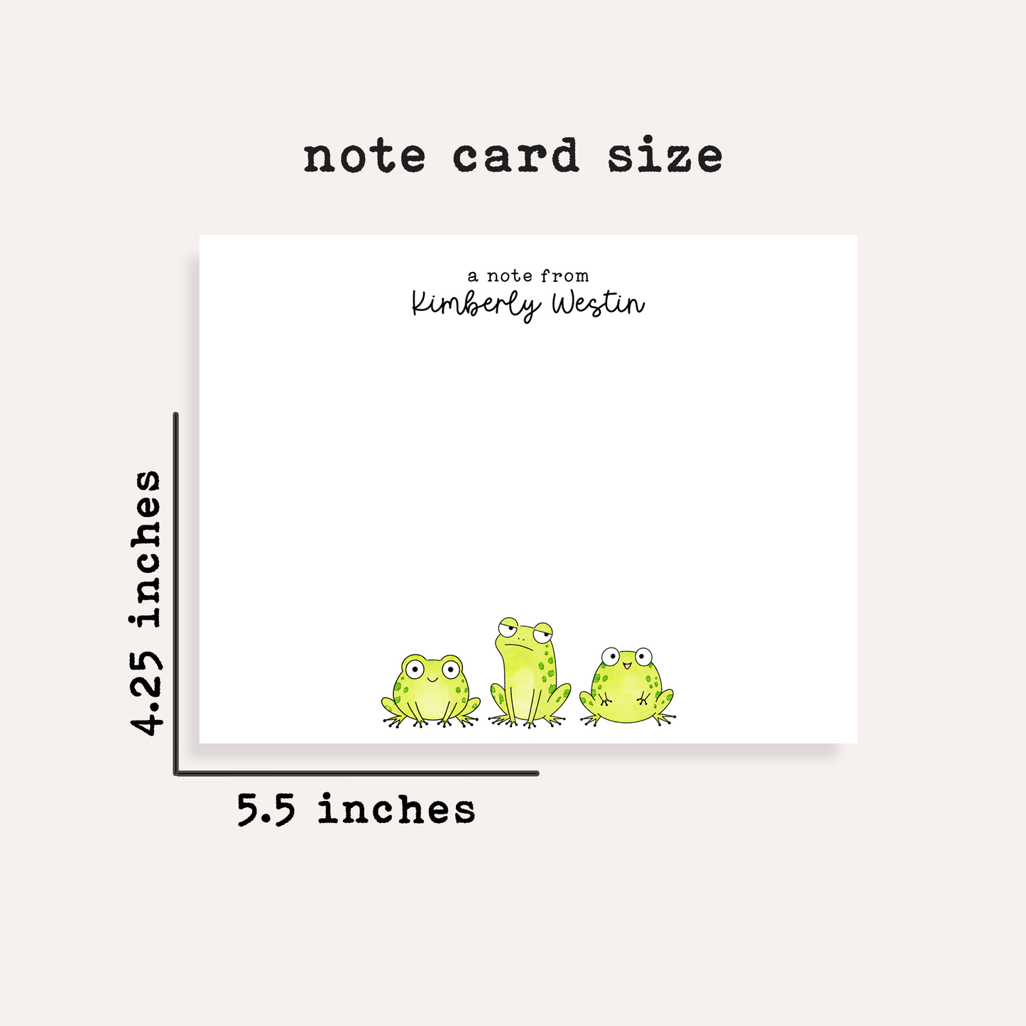 Personalized Cartoon Frog Stationery • Cute Frog Notecard Set • Custom Name Note Cards • Kids Thank You Notes • Set of 12
