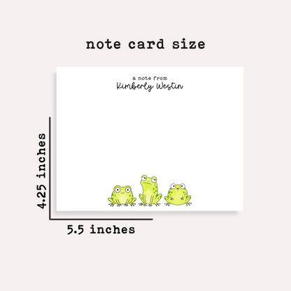 Personalized Cartoon Frog Stationery • Cute Frog Notecard Set • Custom Name Note Cards • Kids Thank You Notes • Set of 12