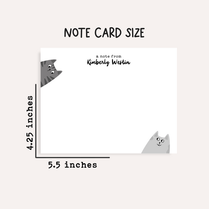 Personalized Gray Cat Stationery Set • Custom Name Flat Notecards • Cute Cat Thank You Cards • Cat Lover Gift • Set of 12